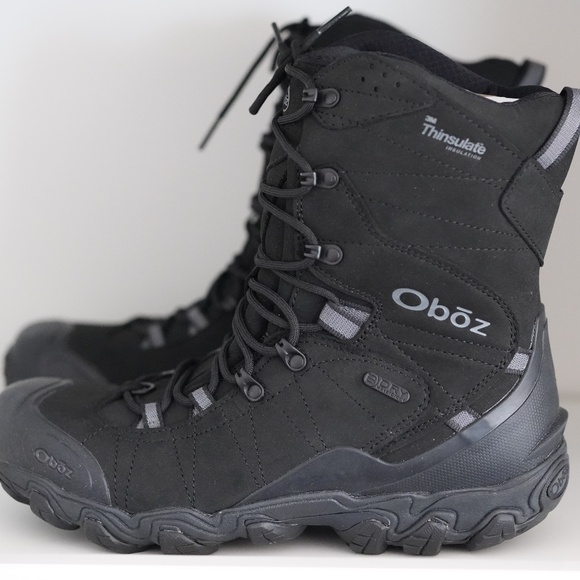 Oboz Bridger 10" Insulated Winter Snow B-Dry Waterproof Black Boots Men 10 - Picture 1 of 4